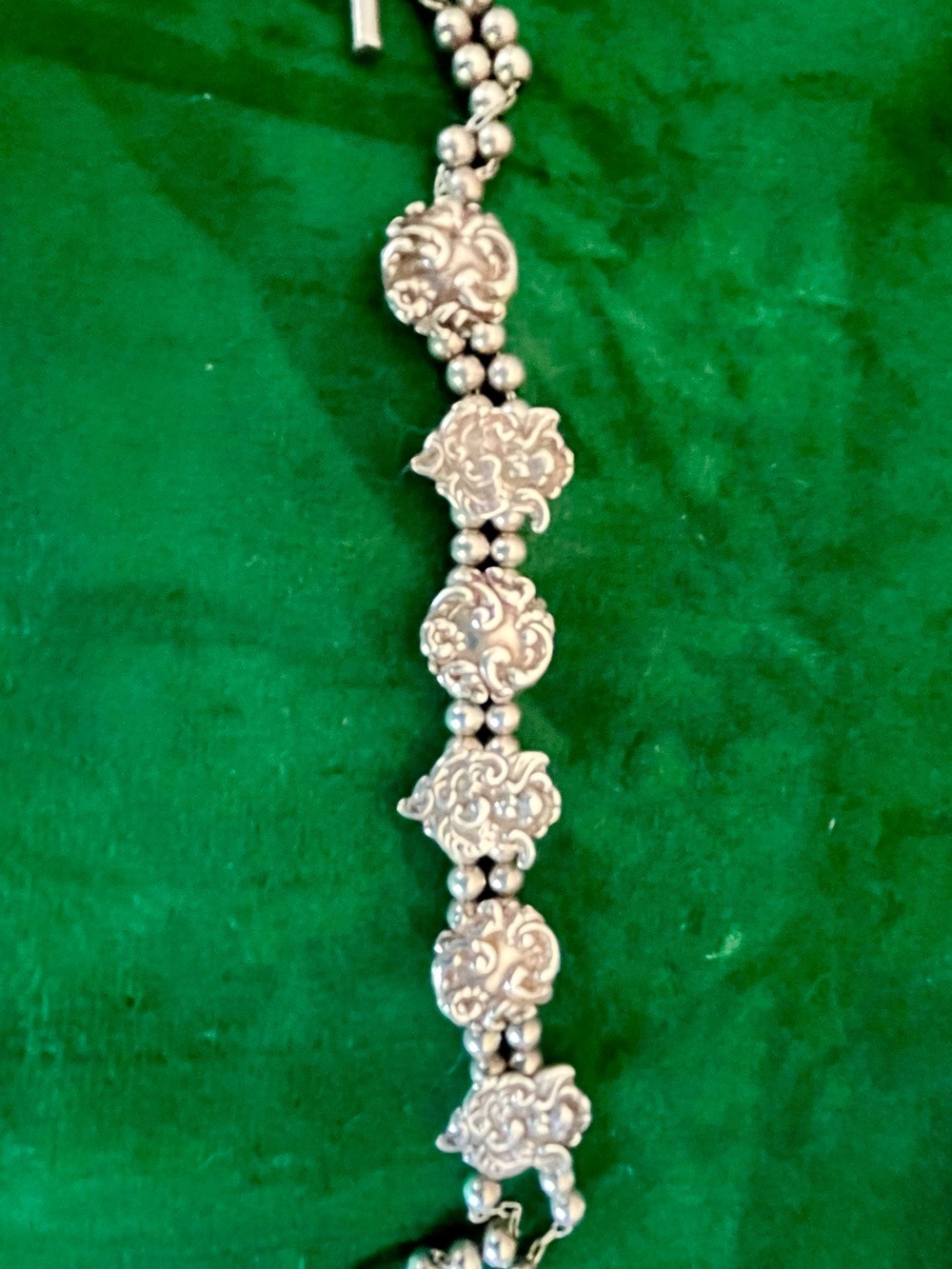 Sterling Silver Floral Link Bracelet - Silver